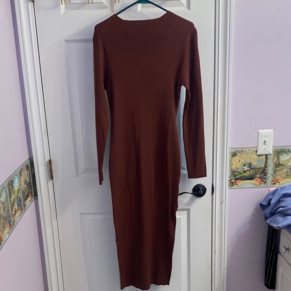 Chic Long Sleeve Brown Dress